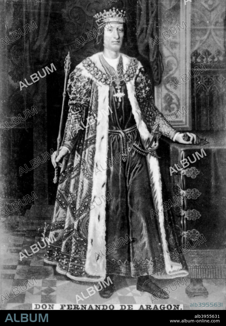 'Don Fernando de Aragon', c1910. Ferdinand II (1452-1516), called the Catholic, was King of Sicily from 1468 and King of Aragon from 1479. As Ferdinand V he was the King of Castile in his right of his wife, Isabella I, from 1475 until her death in 1504. In 1504 he became King of Naples as Ferdinand III, reuniting Naples with Sicily permanently. In 1512, he became King of Navarre. Ferdinand and Isabella  sponsored the first voyage of Christopher Columbus in 1492. Cigar card from the History of Cuba, Geografico Universal, Propaganda de los Cigarros Susini y La Corona, Tabacalera Cubana.