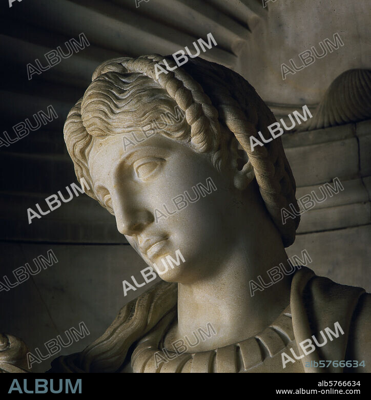 Michelangelo Buonarroti. 1475-1564. (with Baccio da Montelupo). "Leah", c. 1542. Detail: head. Pendant to the figure of "Rachel". From the tomb of Pope Julius II. Marble, height 197cm. Rome, S. Pietro in Vincoli.