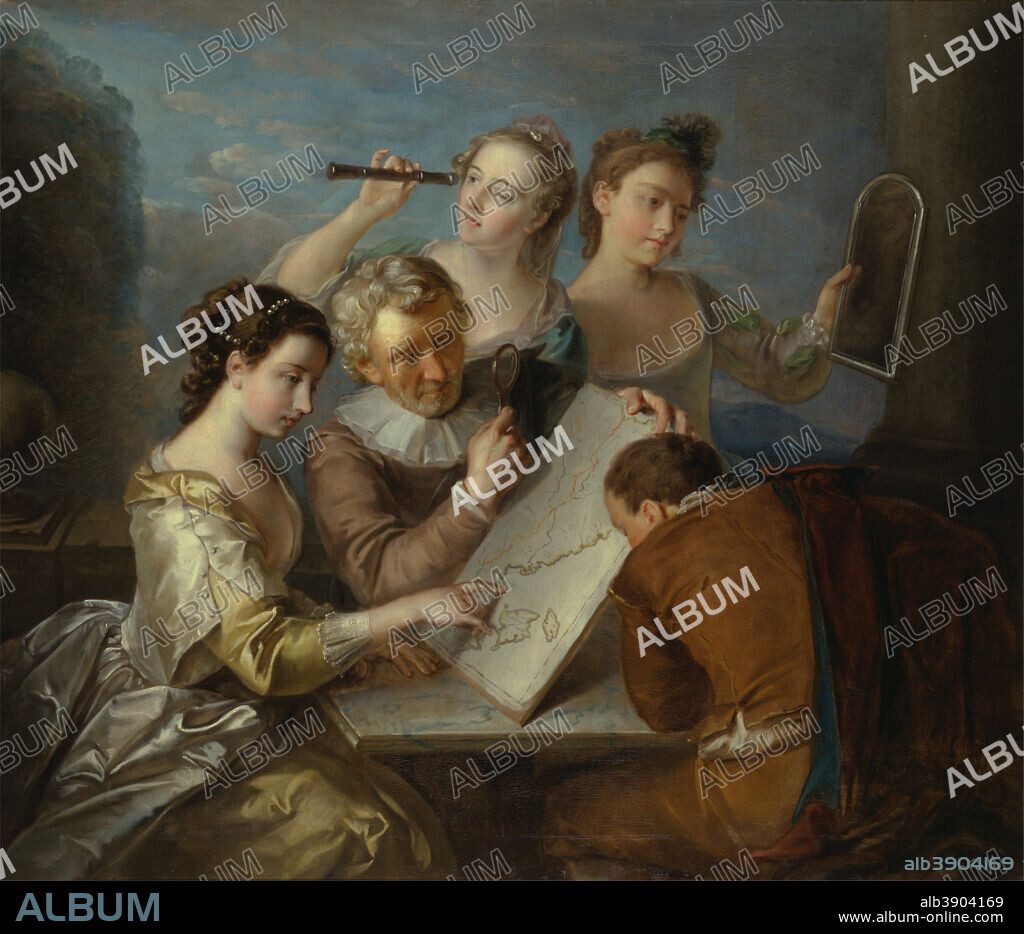 PHILIPPE MERCIER. The Sense of Sight. Date/Period: 1744 to 1747. Painting. Oil on canvas. Height: 1,321 mm (52 in); Width: 1,537 mm (60.51 in).