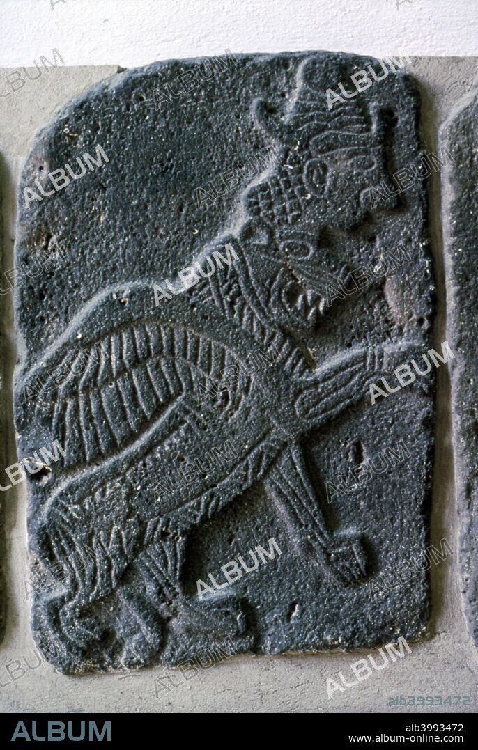 Hittie relief, Tel Halaf,  6100 BC - 5100 BC. Tell Halaf is an archaeological site in the Al Hasakah governorate of northeastern Syria, it was the first find of a Neolithic culture, subsequently dubbed the Halaf culture, a prehistoric period which lasted between about 6100 BC - 5100 BC.