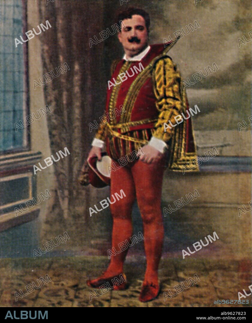 'Enrico Carulo 1873-1921', 1934. Enrico Caruso (1873-1921), Italian operatic tenor. He sang to great acclaim at the major opera houses of Europe and the Americas, appearing in a wide variety of roles from the Italian and French repertoires that ranged from the lyric to the dramatic. From "Die Großen der Weltgeschichte". [Eckstein-Halpaus, Dresden, 1934].