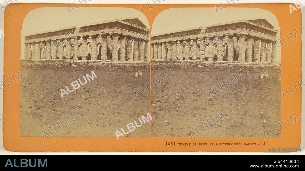 Temple de Neptune a Poestum pres Naples, Attributed to Jules Andrieu (French, 1816 - after 1876), Attributed to Martinet (French, active Paris, France 1870s), 1860s–1870s, Albumen silver print.