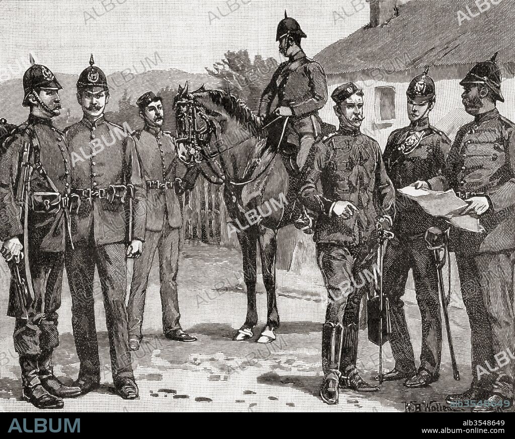 Officers and men of The Royal Irish Constabulary in the 19th century, the armed police force of the United Kingdom in Ireland until 1922. From The Century Edition of Cassell's History of England, published c. 1900.