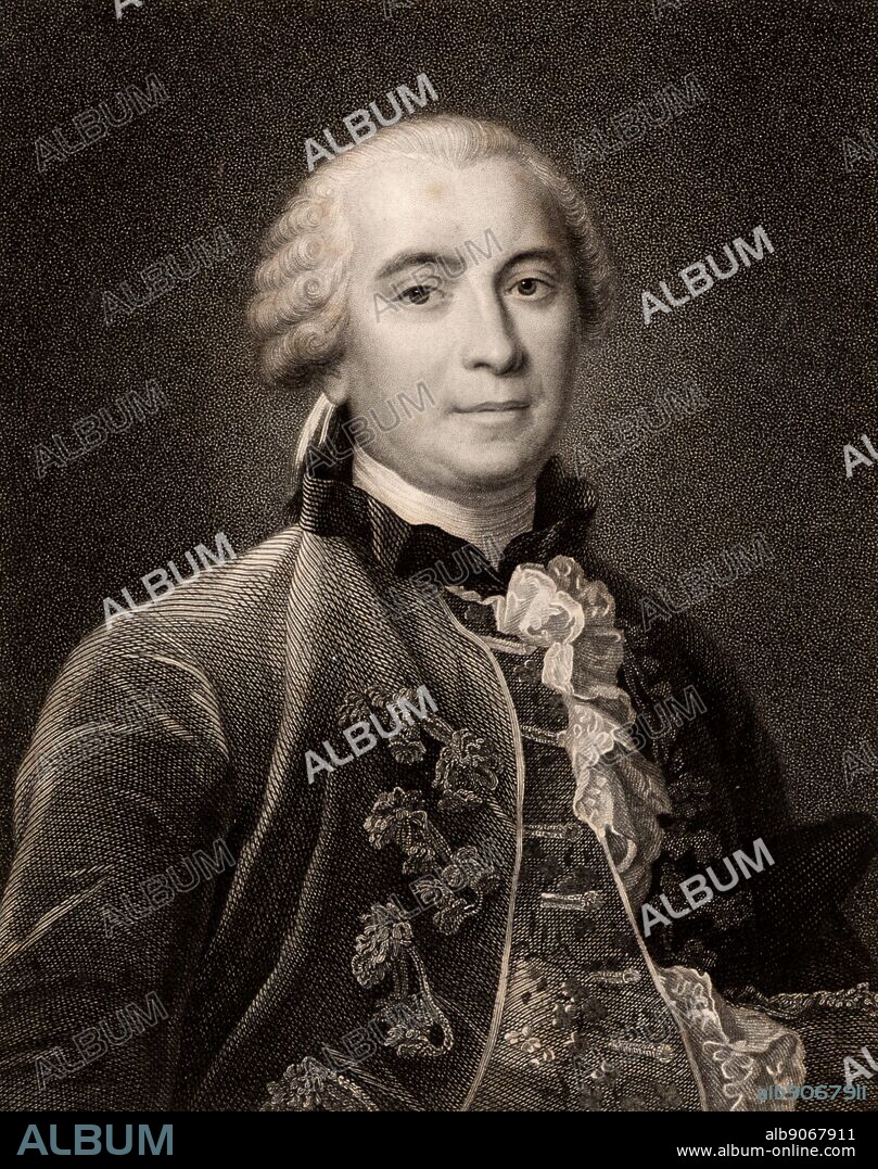 Georges-Louis Leclerc, Comte de Buffon (1707-88) French naturalist; author of 44 volume 'Histoire Naturelle' 1749-67. Stipple engraving after portrait of Henri Drouais painted 1761. From 'The Gallery of Portraits' by Charles Knight (London, 1833).