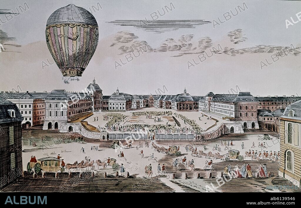 HERMANOS MONTGOLFIER JOSE 1740-1810 ETIENNE. GRABADO - EL GLOBO AEROSTATICO MONTGOLFIER.