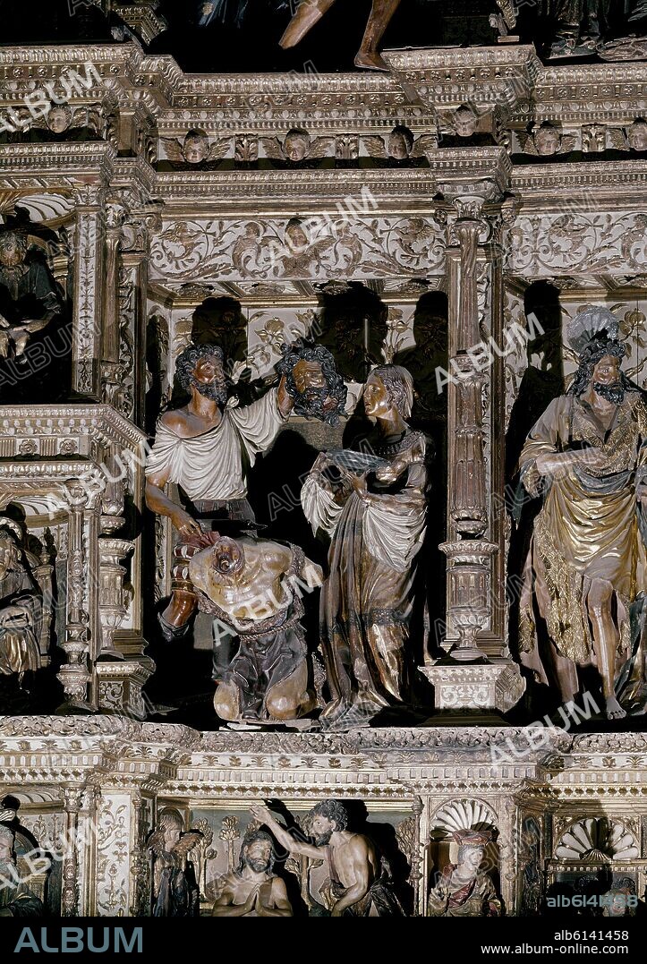 FELIPE BIGARNY (1475/1543). DETALLE DEL RETABLO MAYOR DE LA CAPILLA REAL DE GRANADA - SIGLO XVI - DECAPITACION DE SAN JUAN BAUTISTA.