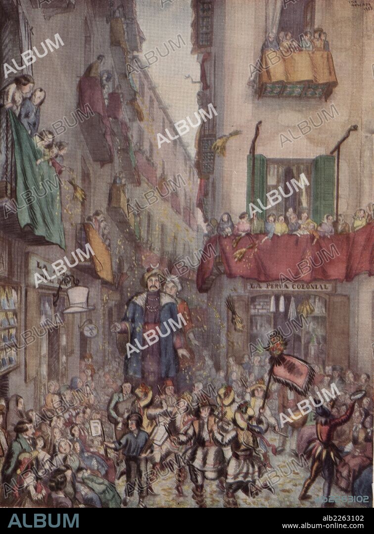 LOLA ANGLADA SARRIERA. Barcelona. Desfile de Gigantes en la procesión de Corpus por la calle Moncada. Año 1933.