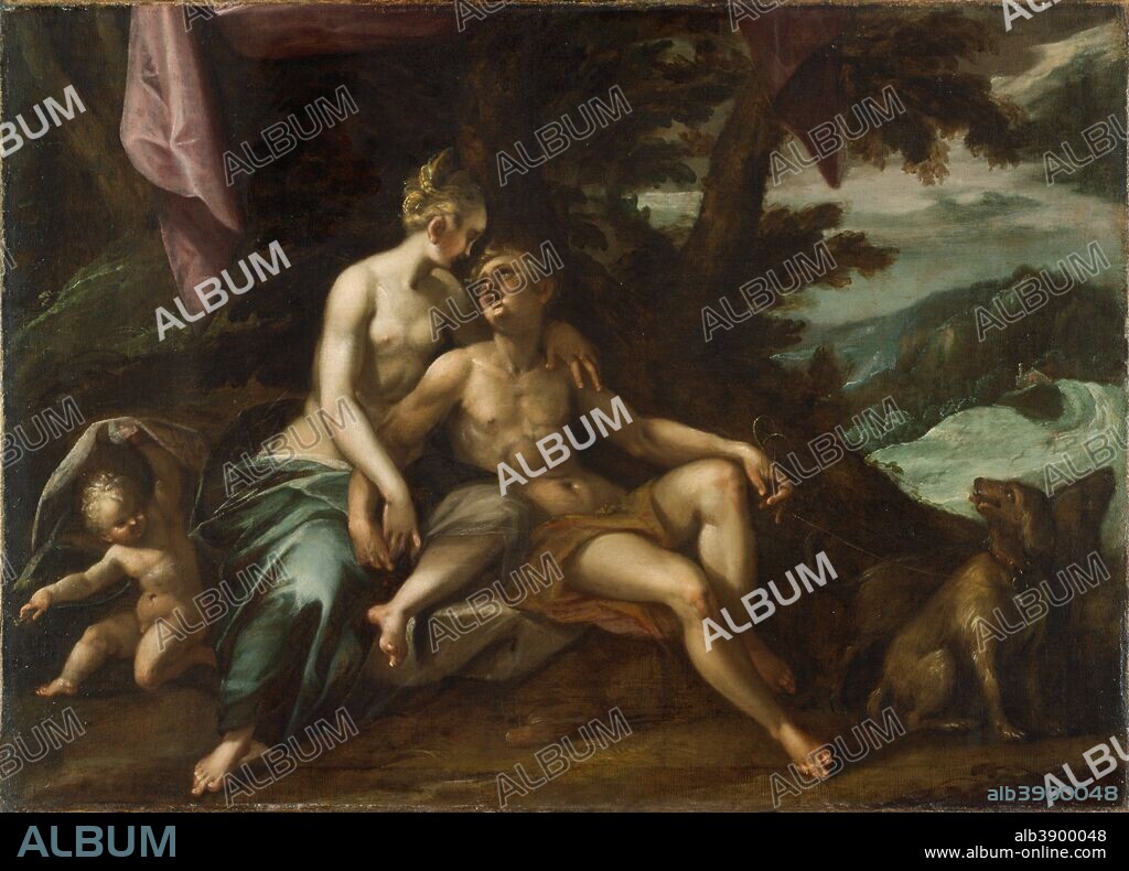 HANS VON AACHEN. Venus and Adonis. Date/Period: Ca. 1574-1588. Painting. Oil on canvas. Height: 68.2 cm (26.8 in); Width: 95.2 cm (37.4 in).
