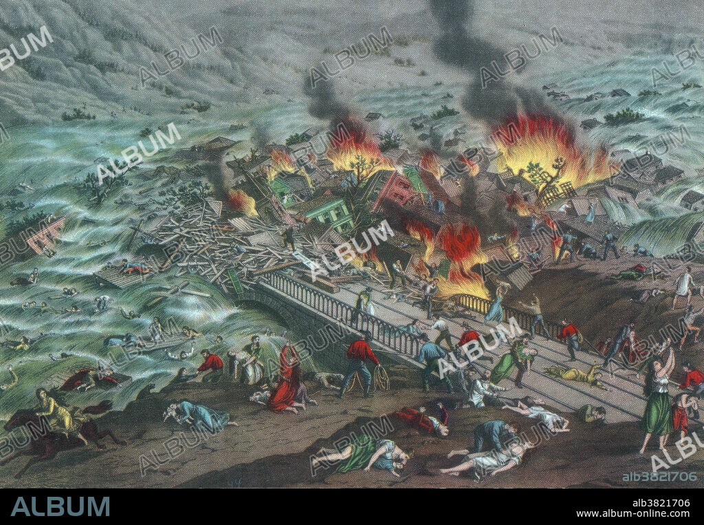 The Johnstown Flood (or Great Flood of 1889 as it became known locally) occurred on May 31, 1889. It was the result of the catastrophic failure of the South Fork Dam situated on the Little Conemaugh River 14 miles upstream of the town of Johnstown, Pennsylvania, made worse by several days of extremely heavy rainfall. The dam's failure unleashed a torrent of 20 million tons of water from the reservoir known as Lake Conemaugh. The flood killed 2,209 people and caused $17 million in damages.