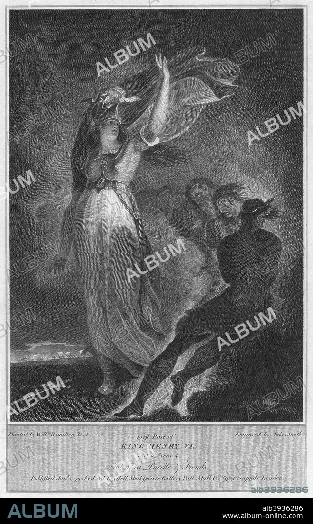 'First part of King Henry VI. Act 5. Scene 4. Joan la Pucelle & Fiends', 1795. After William Hamilton (1751-1801). From Shakespeare Gallery, Pall Mall, 1795, by John Boydell. [J. & J. Boydell, London, 1795].