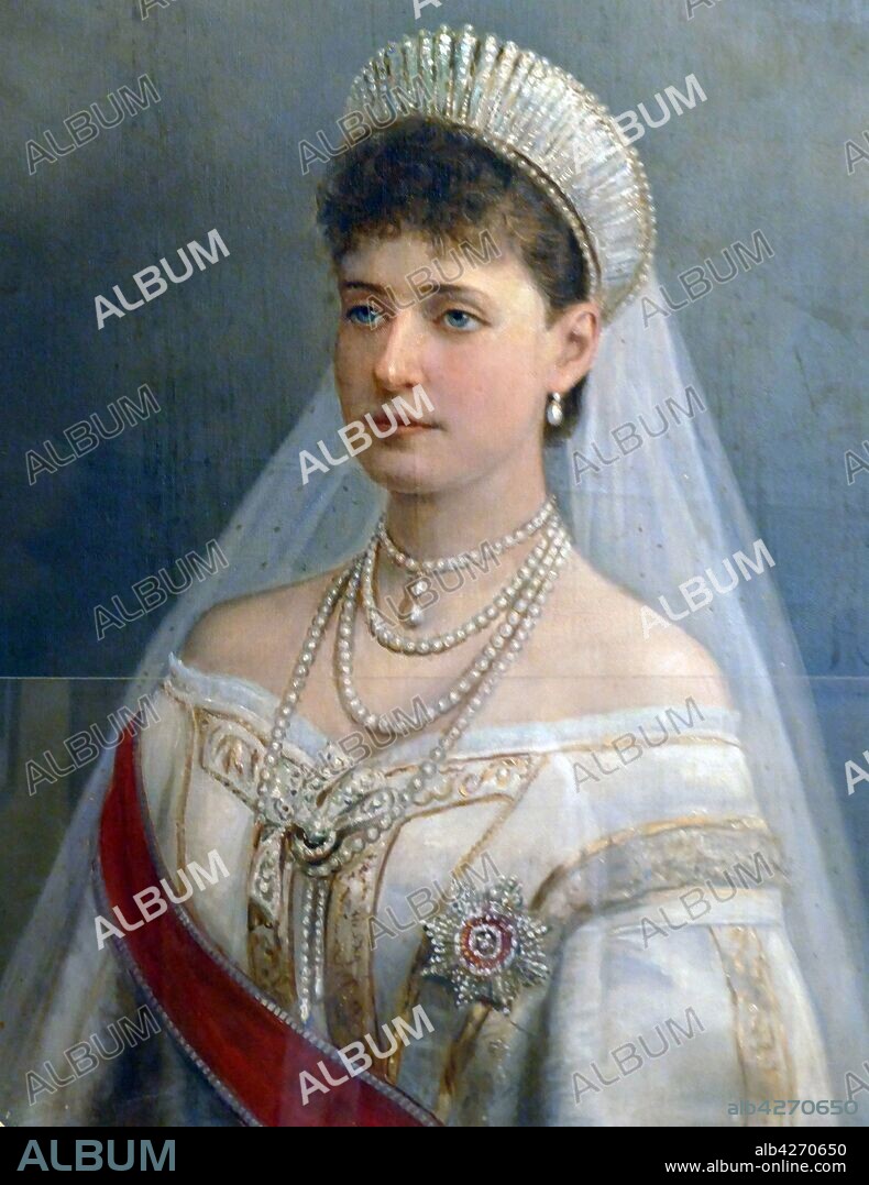 Portrait of the Tsarina of Russia, Alexandra of Russia. Alexandra Feodorovna (1872 – 17 July 1918) was Empress of Russia as the spouse of Nicholas II—the last ruler of the Russian Empire, from their marriage on 26 November 1894 until his forced abdication on 15 March 1917.