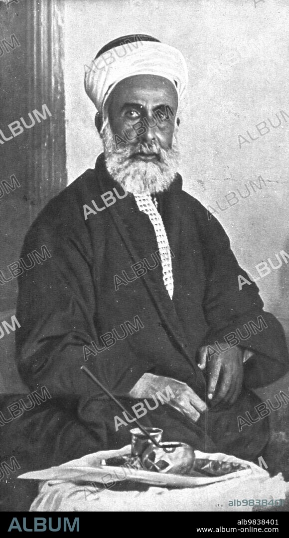 'Distant Fronts, In Hejaz; Sharif Hussein bin Ali, King of Hejaz', 1917. From "L'Album de la Guerre 1914-1919, Volume 2" [L'Illustration, Paris, 1924].
