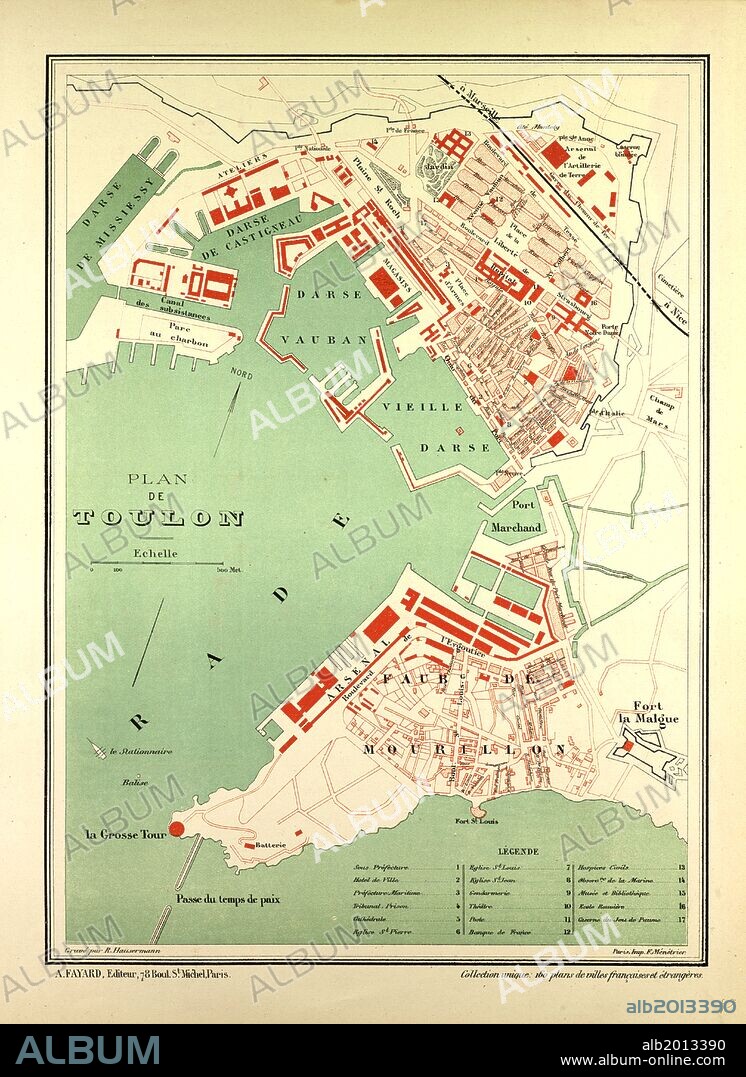 MAP OF TOULON, FRANCE.