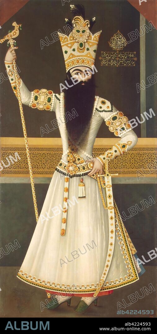 MIHR 'ALI. 'Portrait of Fath Ali Shah Standing'. Iran, 1809-1810. Qajar Dynasty. Dimensions: 253x124 cm.