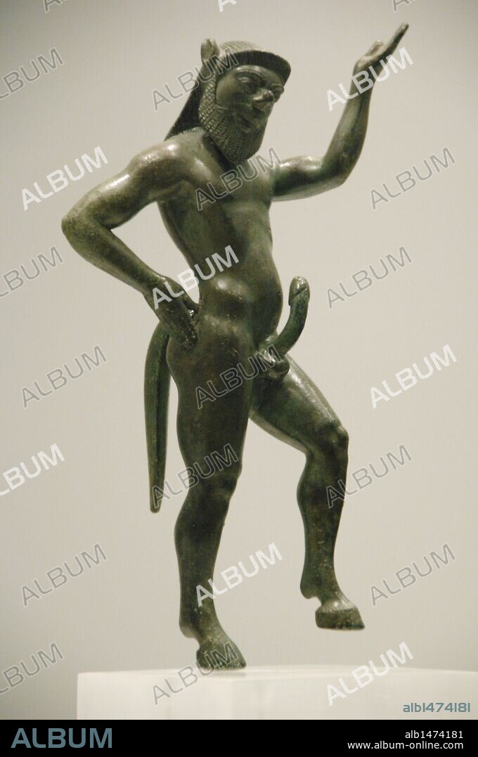 Greek art. Statue of Silenus, a satyr and minor god of drunkenness, as a man and a horse. Corinthian workshop. Dated between 540-530 B.C. National Archaeological Museum. Athens. Greece.
