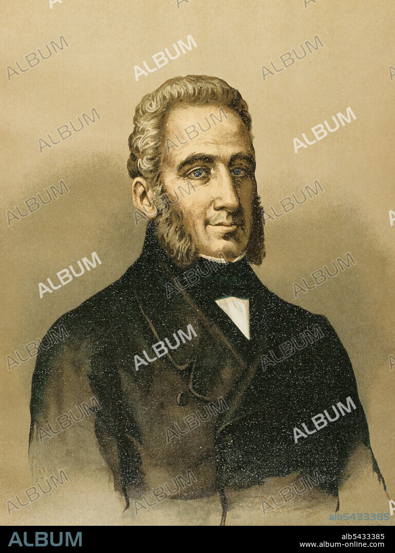 Francisco Espoz y Mina (1781-1836). Militar español. Jefe de las partidas de Navarra durante la guerra de la Independencia Española. Combatió en el bando isabelino en la la Primera Guerra Carlista (1833-1840), siendo el máximo responsable de la lucha en el norte de España contra los carlistas. Retrato. Cromolitografía. Historia General de España por Miguel Morayta. Tomo VII. Madrid, 1893.