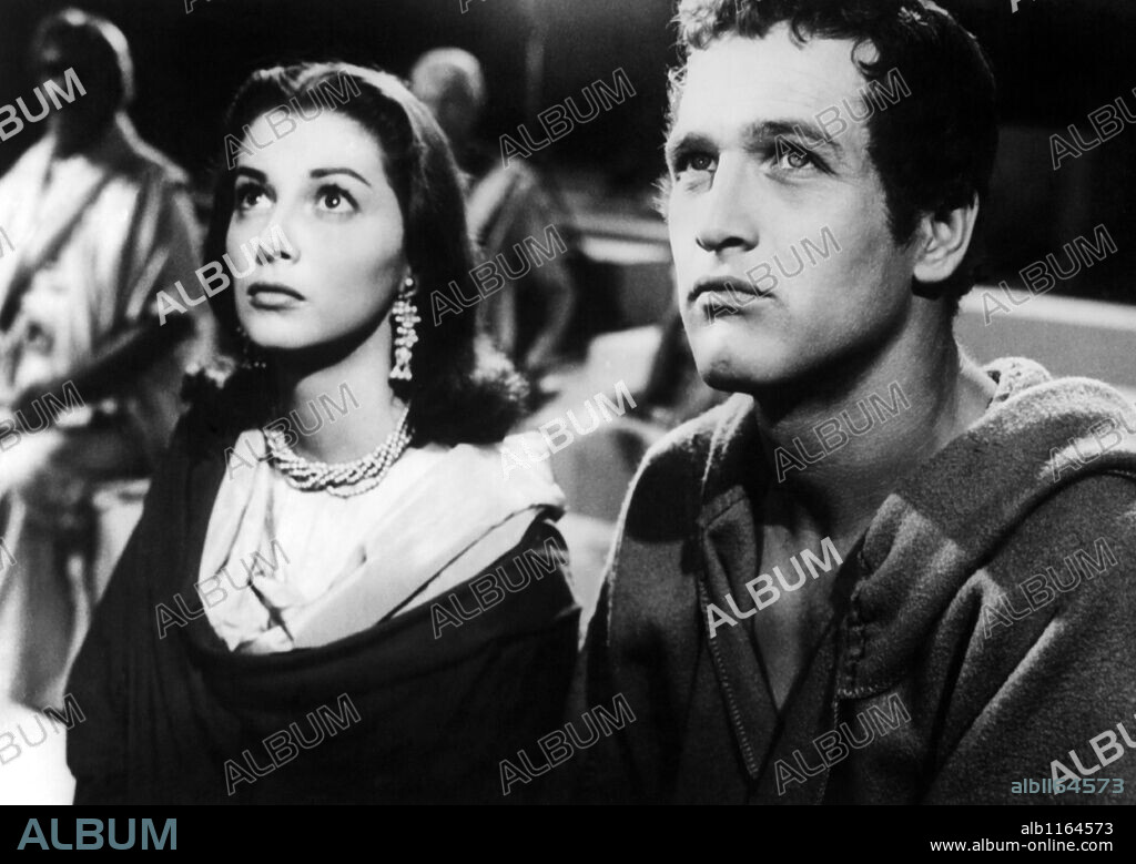 PAUL NEWMAN and PIER ANGELI in THE SILVER CHALICE, 1954, directed by VICTOR SAVILLE. Copyright WARNER BROTHERS.