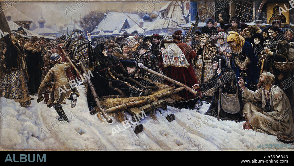 VASILY SURIKOV. Boyarina Morozova. Date/Period: 1887. Painting. Oil on canvas. Height: 304 cm (119.6 in); Width: 587.5 cm (19.2 ft).