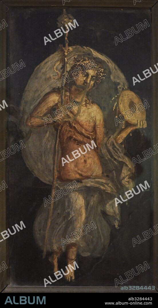 Ménade con tambor. Pintura romana procedente de Herculano, Italia. Museo Arqueológico Nacional. Nápoles. Italia.