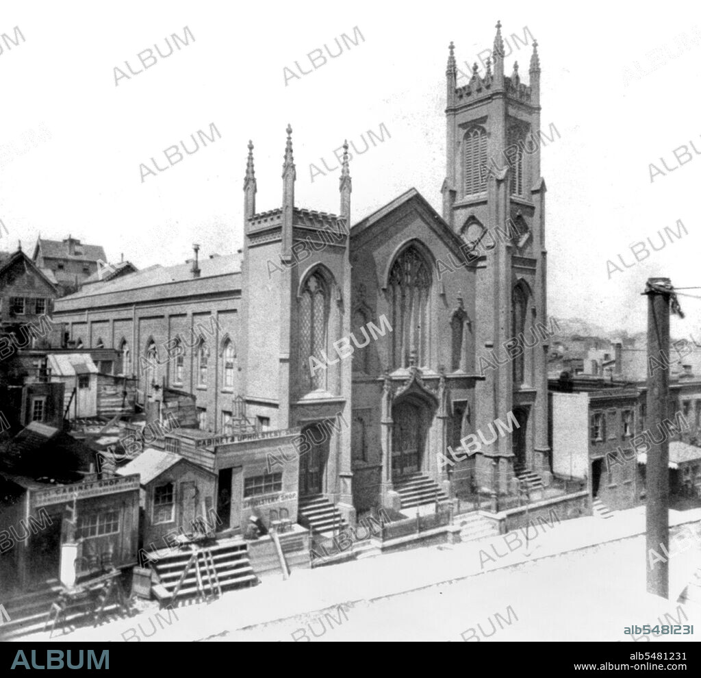 California History - First Presbyterian Church, Stockton Street, San Francisco circa 1866.