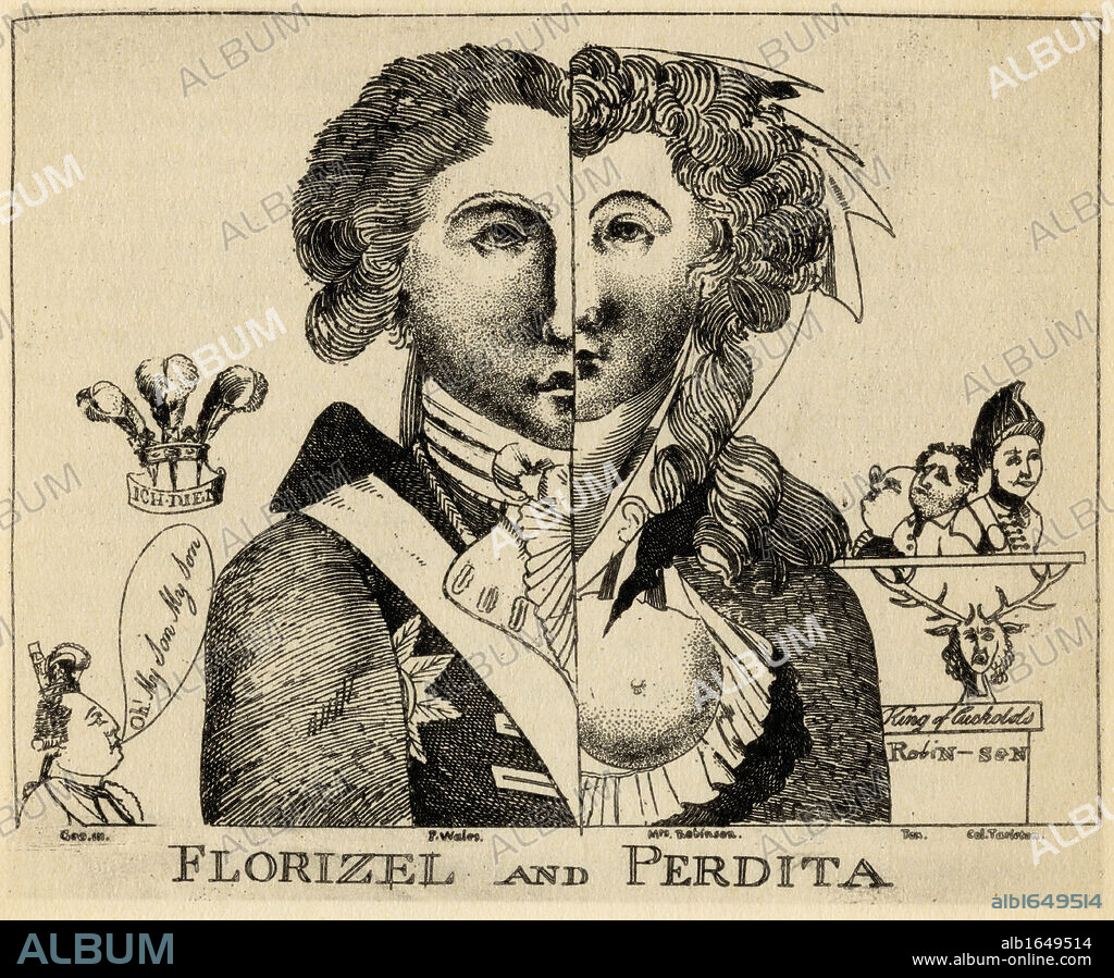 Florizel and Perdita A contemporary satirical cartoon concerning Florizel the Prince of Wales and his lover Perdita Mrs Mary Robinson.