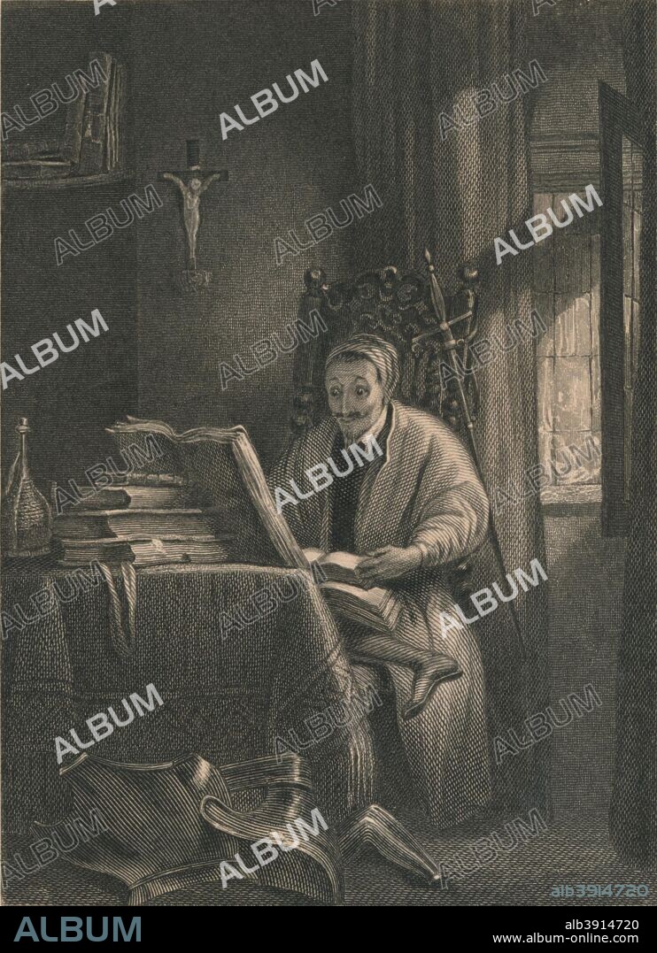 Don Quixote in his Study, 1831. After a painting by Richard Parkes Bonington (1801-1828).