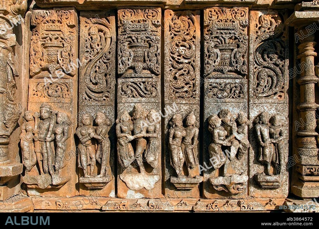 Erotic Relief, Torana Sculptures in Sas Bahu Temple, Temple District of Nagda, Hindu Temple, Eklingji, Rajasthan, India