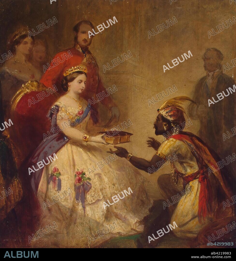 THOMAS JONES BARKER. 'Queen Victoria Giving the Bible to an African Chief (The Secret of England's Greatness)'. Great Britain, 1861(?). Dimensions: 32x30,5 cm.