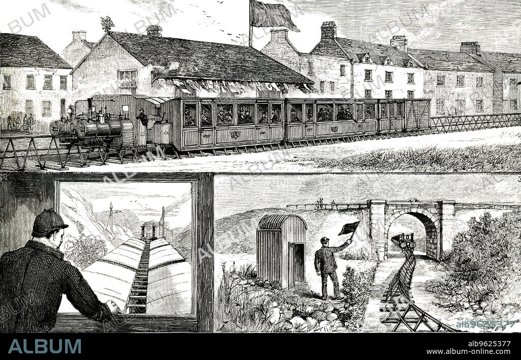 Lartigue Train, experimental railway installed in Ireland, between the towns of Listowel and Ballybunion, engraving, 1888.