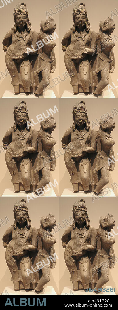 The God Danda and the Goddess Niksubha (Attendants of Surya, the Sun God), India, 11th century, India, Sandstone, H. 21 in. (53.3 cm); W. 21 in. (53.3 cm); D. 7 1/4 in. (18.4 cm), Sculpture.