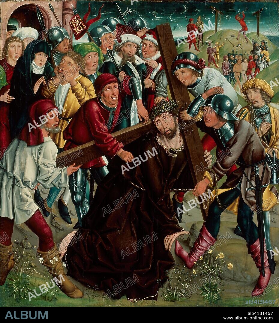 MASTER OF THE FREISING VISITATION. Christ Carrying the Cross. South German. Date: 1401-1500. Dimensions: 42 5/8 x 38 9/16 in. (108.4 x 98 cm )
Painted surface: 41 3/4 x 38 3/16 in. (106 x 97 cm). Oil on panel. Origin: Germany.