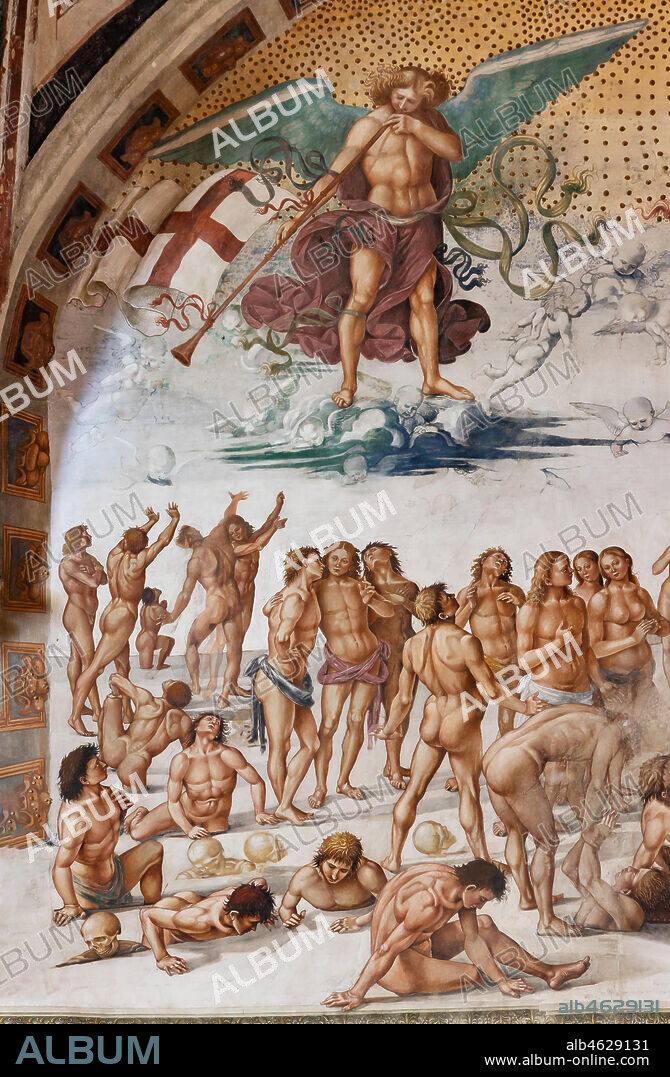 Orvieto, Basilica Cathedral of Santa Maria Assunta (or Duomo), the interior, Chapel Nova or St. Brizio Chapel, lunette of the east wall: "Resurrection of the flesh", fresco by Luca Signorelli, (1500 - 1502). Detail.