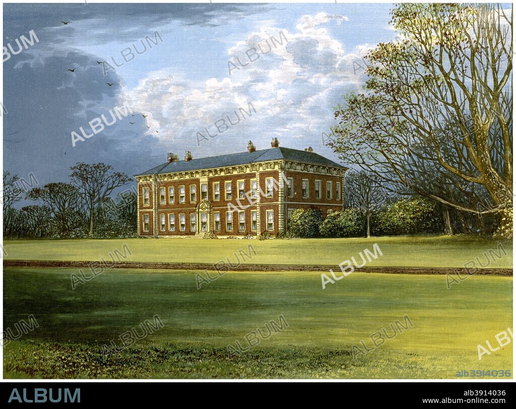 Beningbrough Hall, Yorkshire, home of the Dawnay family, c1880. A red brick Georgian mansion built in 1716. A print from A Series of Picturesque Views of Seats of the Noblemen and Gentlemen of Great Britain and Ireland, edited by Reverend FO Morris, Volume V, William Mackenzie, London, c1880. Wood-engraved plates after paintings by Benjamin Fawcett and Alexander Francis Lydon.