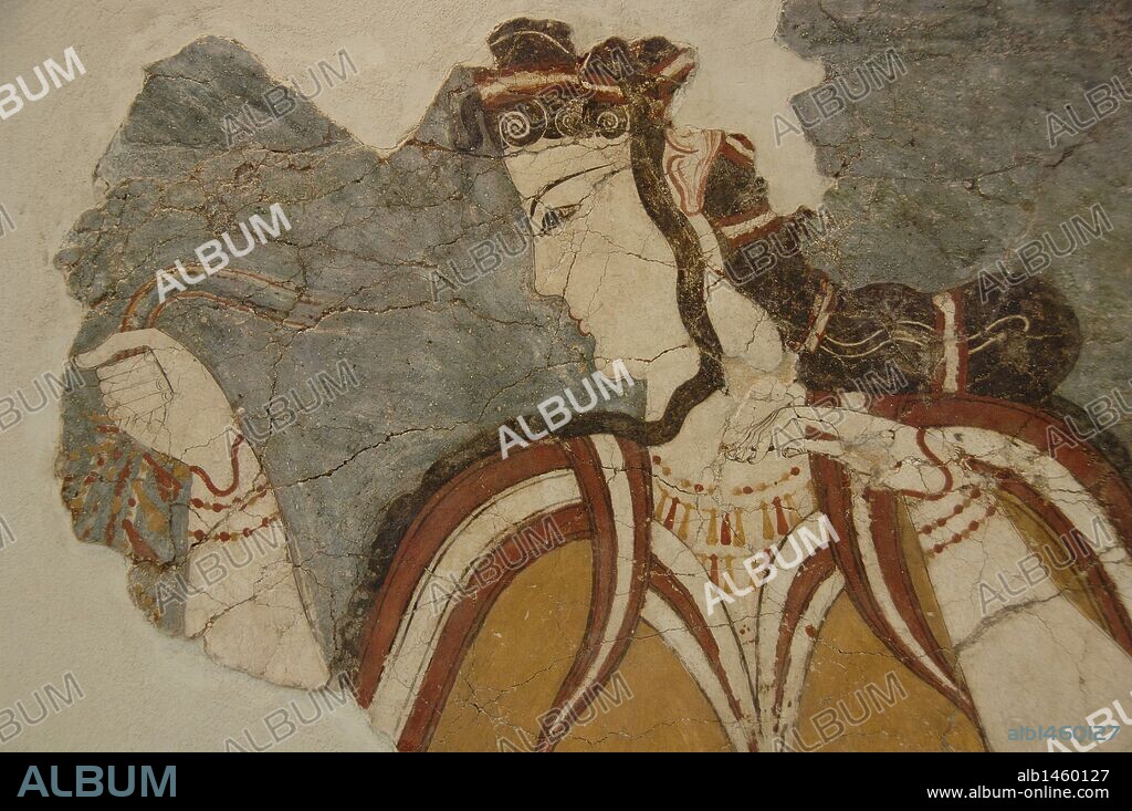 ARTE MICENICO. GRECIA. Fragmento de un fresco con la LA DAMA DE MICENAS o LA MICENICA, del s. XIII a. C. representando a una diosa. Localizado en Micenas en el año 1970. Museo Arqueológico Nacional. Atenas. Grecia.