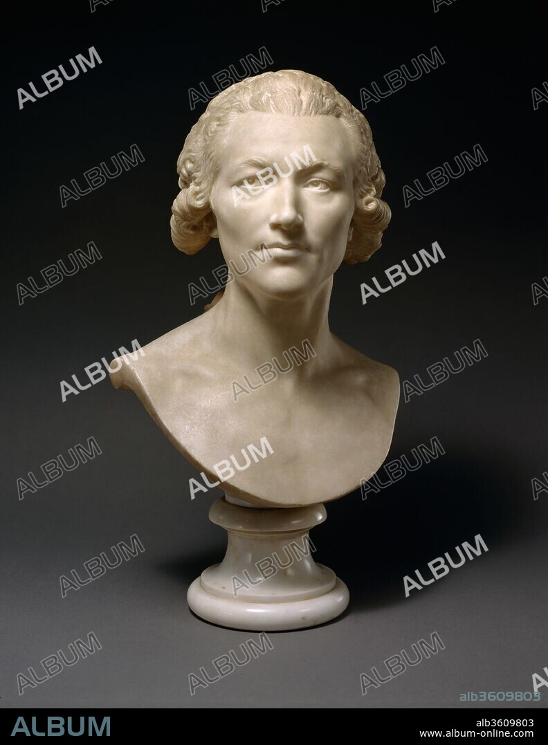 Self Portrait. Artist: Philippe Laurent Roland (French, Pont-à-Marc 1746-1816 Paris). Culture: French, Paris. Dimensions: H. (including socle) 20-3/4 in. (52.7 cm.). Date: ca. 1785.
Neither signed nor dated, this marble bust of a man with a bare chest is a self-portrait of the Neoclassical sculptor Philippe-Laurent Roland. The subject's profile matches that in a medallion of Roland executed by his pupil Pierre-Jean David d'Angers (1788-1856). Furthermore, the bust remained in the possession of members of the Roland family. Dating to about 1785, when the sculptor was nearly forty years of age and at the height of his powers, the portrait, though austere, shows a lean man with intelligent, well-knit features and a direct gaze. David d'Angers, who wrote a biography of his teacher, remembered Roland as a man of average height and with a high-strung disposition: His "ruddy complexion revealed a sanguine character but with a predominantly nervous aspect. . . . His eyes were lively and penetrating like those of an artist. His mouth was large but well delineated. Like people occupied with serious matters, he spoke little. In his social relations he showed a dignified reserve and loyal sincerity which heightened his great austerity of principle."[1] Roland had been a student of Augustin Pajou (1730-1809), a strong influence, who encouraged him to specialize in marble carving. As a portraitist, Roland is admired for the naturalistic, sympathetic rendering of his subjects in an advanced Neoclassical style, as is evident in the Museum's self-portrait.
[1] Quoted in Jouin 1878, vol. 2, p. 243.