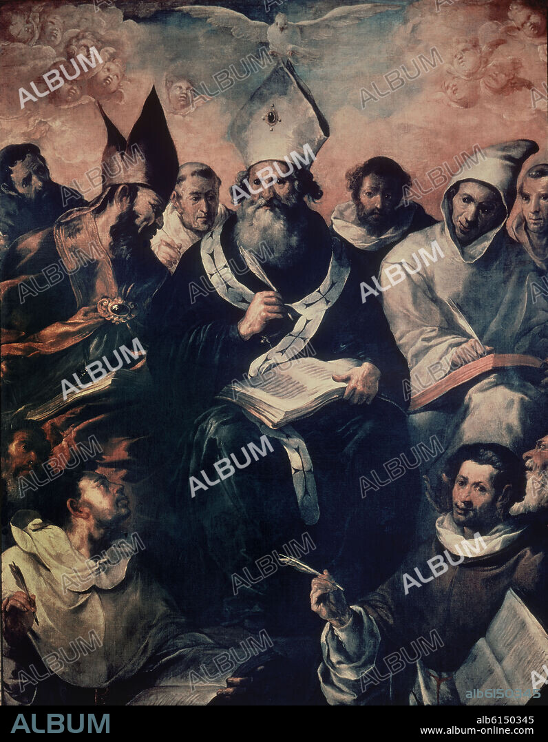 FRANCISCO HERRERA EL VIEJO. SAN BASILIO DICTANDO SU DOCTRINA 1639. OLEO SOBRE LIENZO. PINTURA BARROCA ESPAÑOLA.