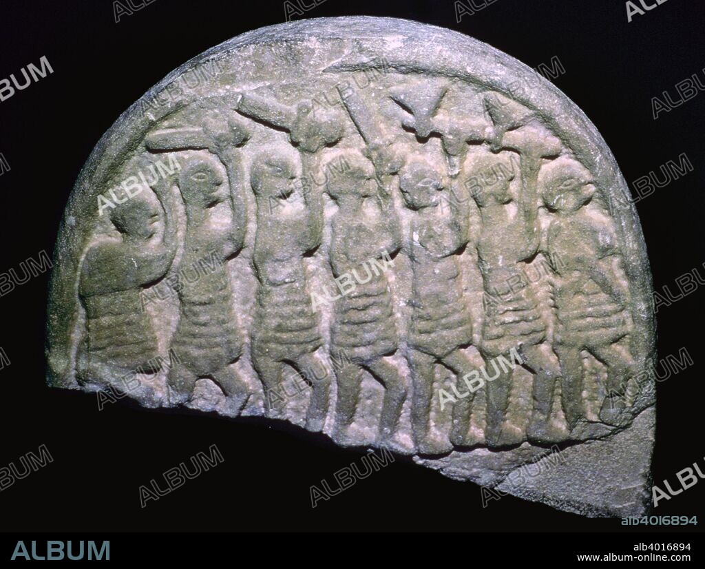 Image of the Lindisfarne Stone from Holy Island, Northumbria. It shows seven warriors, possibly vikings - their first recorded raid on Lindisfarne was in AD 793.