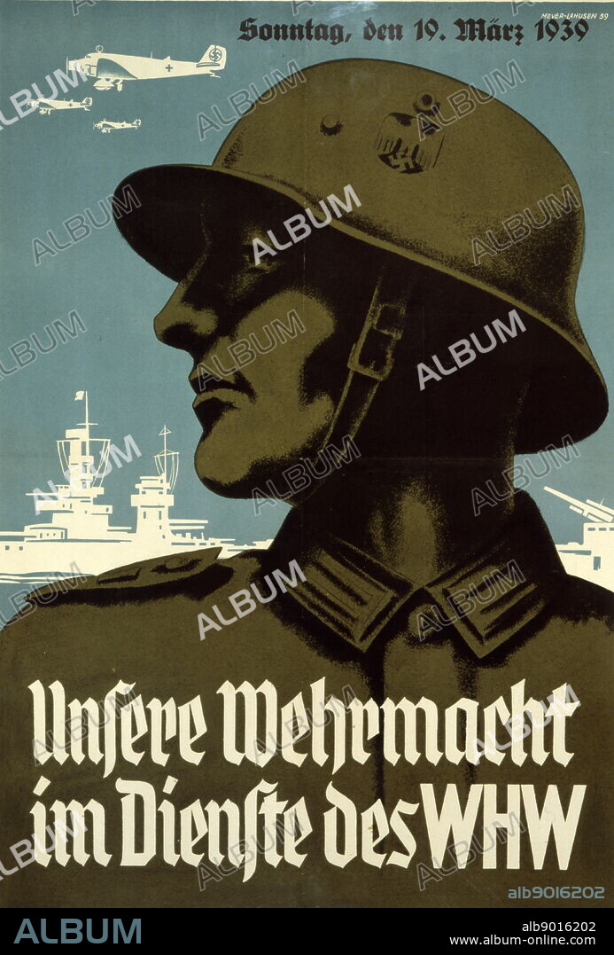 Winterhilfswerk des Deutschen Volkes (Winter Relief of the German People), WHW, propaganda poster for its' annual drive by the Nationalsozialistische Volkswohlfahrt (National Socialist People's Welfare Organization) to help finance charitable work.