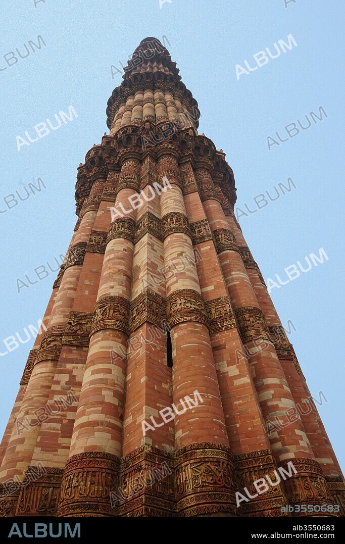 Qutab Minar is a minaret that forms part of the Qutb complex, a UNESCO World Heritage Site in the Mehrauli area of Delhi, India. Made of red sandstone and marble, Qutb Minar is a 73-metre (240 feet) tall tapering tower of five storeys, with a 14.3 metre (47 feet) base diameter, reducing to 2.7 metres (9 feet) at the peak. It contains a spiral staircase of 379 steps. Qutb al-Din Aibak, founder of the Delhi Sultanate, started construction of the Qutab Minar's first storey around 1192. In 1220, Aibak's successor and son-in-law Iltutmish completed a further three storeys. In 1369, lightning struck the top storey, destroying it. Firoz Shah Tughlaq replaced the damaged storey, and added one more.