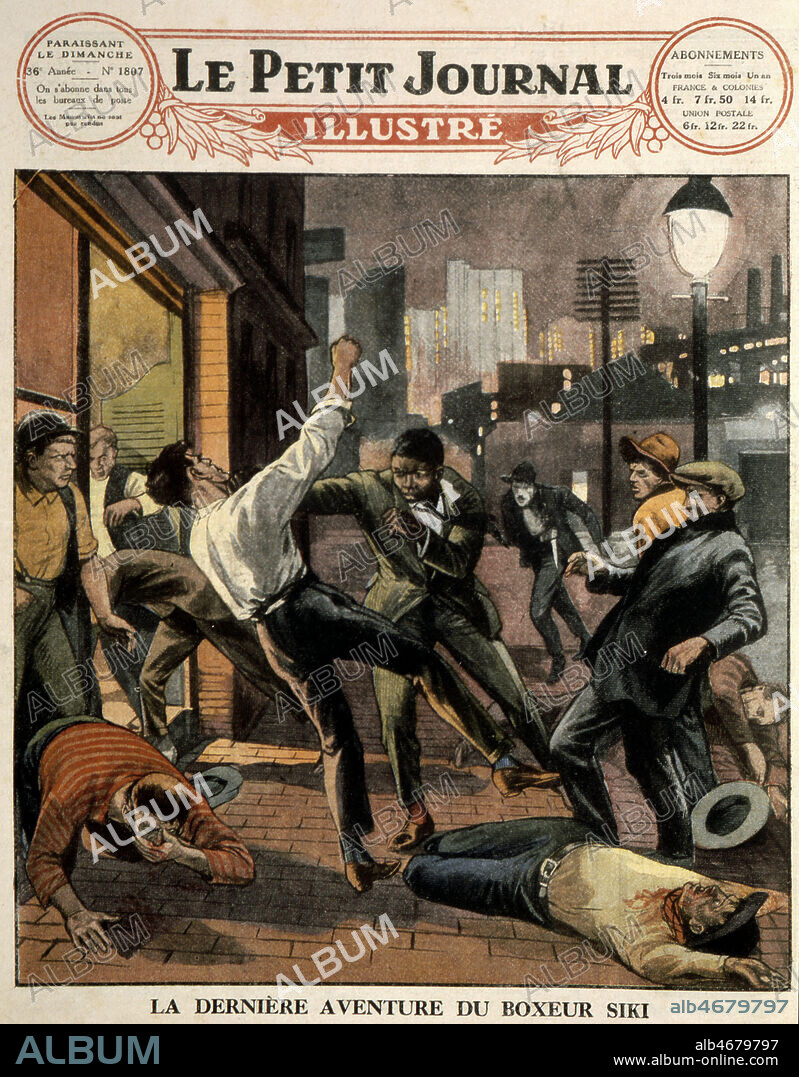 'La derniere aventure du boxeur SIKI' (1897-1925) dans le petit Journal illustre en 1925. Credit: Collection KHARBINE-TAPABOR.