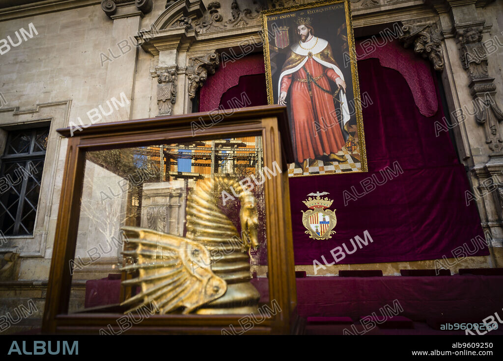 yelmo de Jaume I, Festa De L'Estandart, civic-religious festival in the Christian conquest of the city is commemorated by King Jaume I on December 31, 1229. Palma, Majorca, Balearic Islands, Spain, Europe.