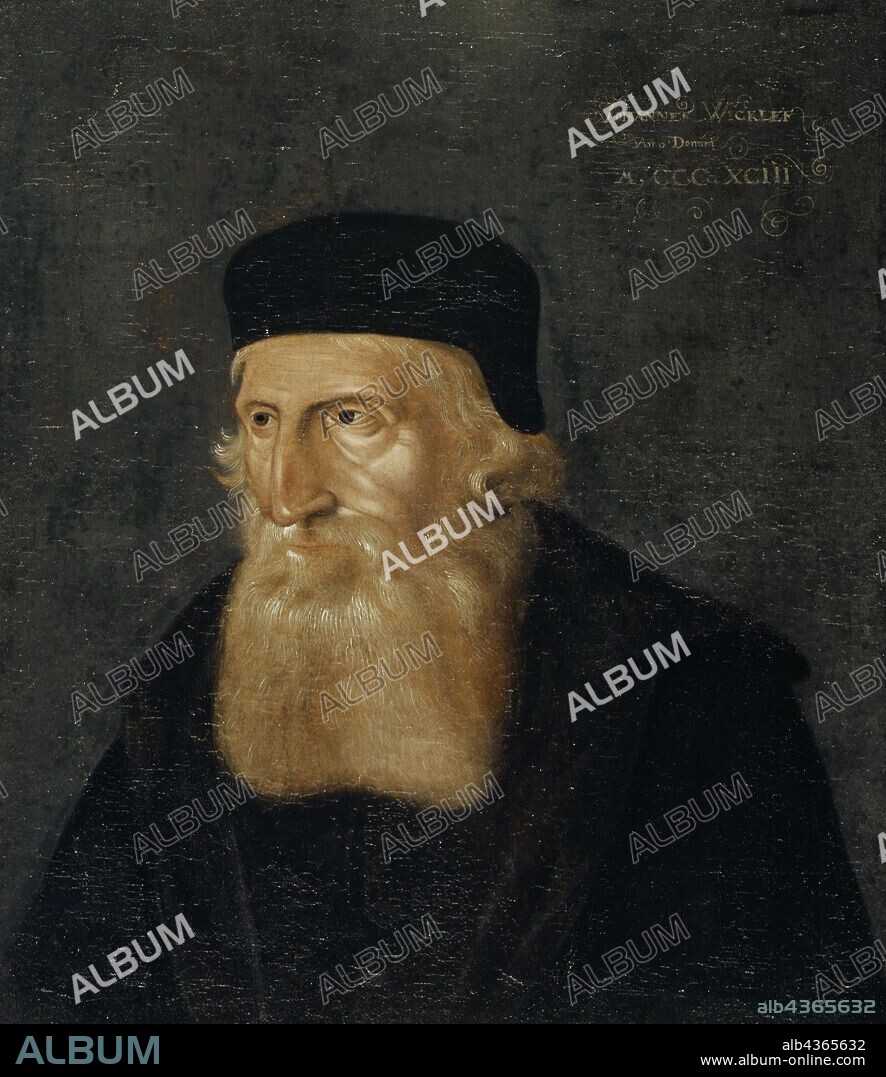 Portrait of John Wyclif, before 1591, oil on paper (or parchment?), Mounted on a wooden panel covered with canvas, 41 x 35.5 cm, not marked, but dated upper right: JOHANNES WICKLEF, Anno Domini, M CCC X CIII, Hans Bock d. Ä., (?), Zabern/Elsass um 1550/52–1624 Basel.