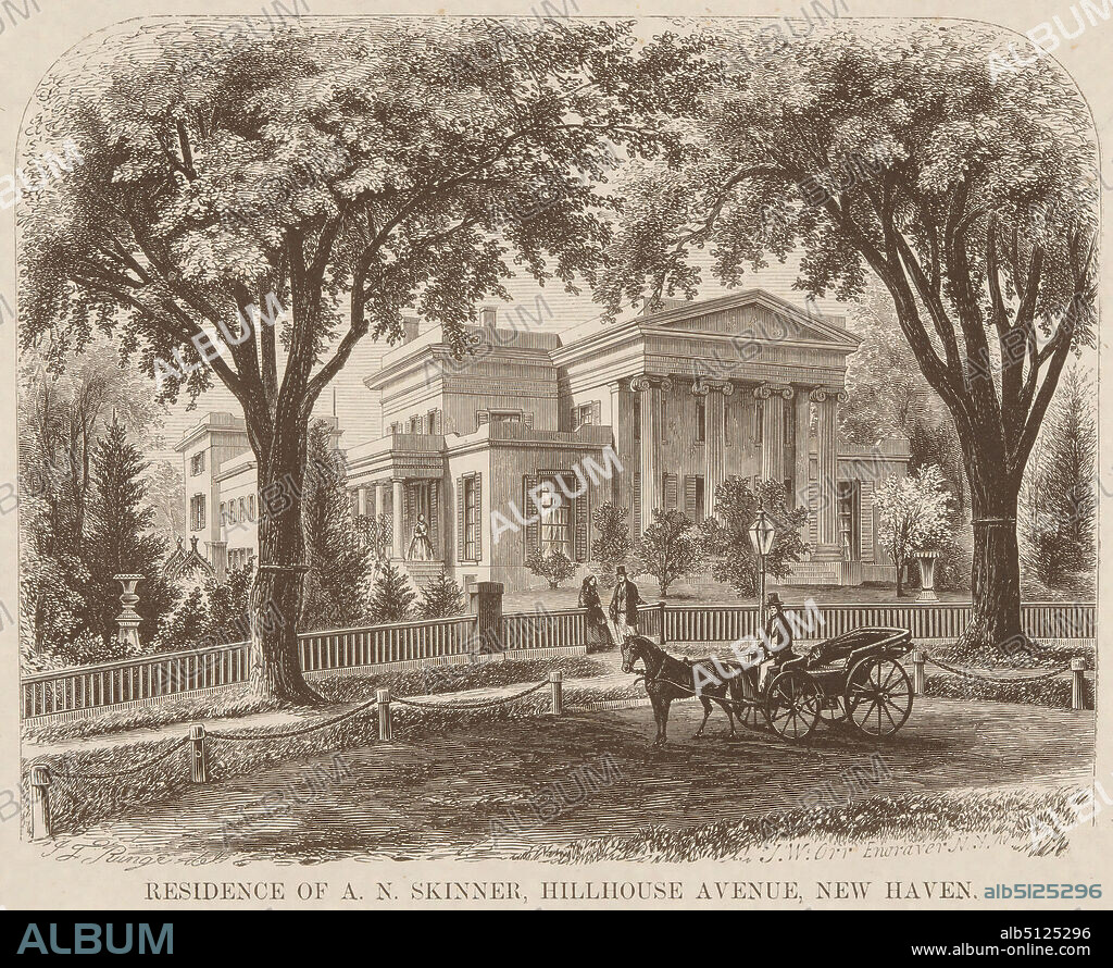Artist: John William Orr, American, 18151887, After: I.F. Runge, American, Residence of A.N. Skinner, Hillhouse Avenue, New Haven, 19th century, Wood engraving on wove paper, 24.1 × 31.1 cm (9 1/2 × 12 1/4 in.), Made in United States, Depicted New Haven, Connecticut, American, 19th century, Works on Paper - Prints.