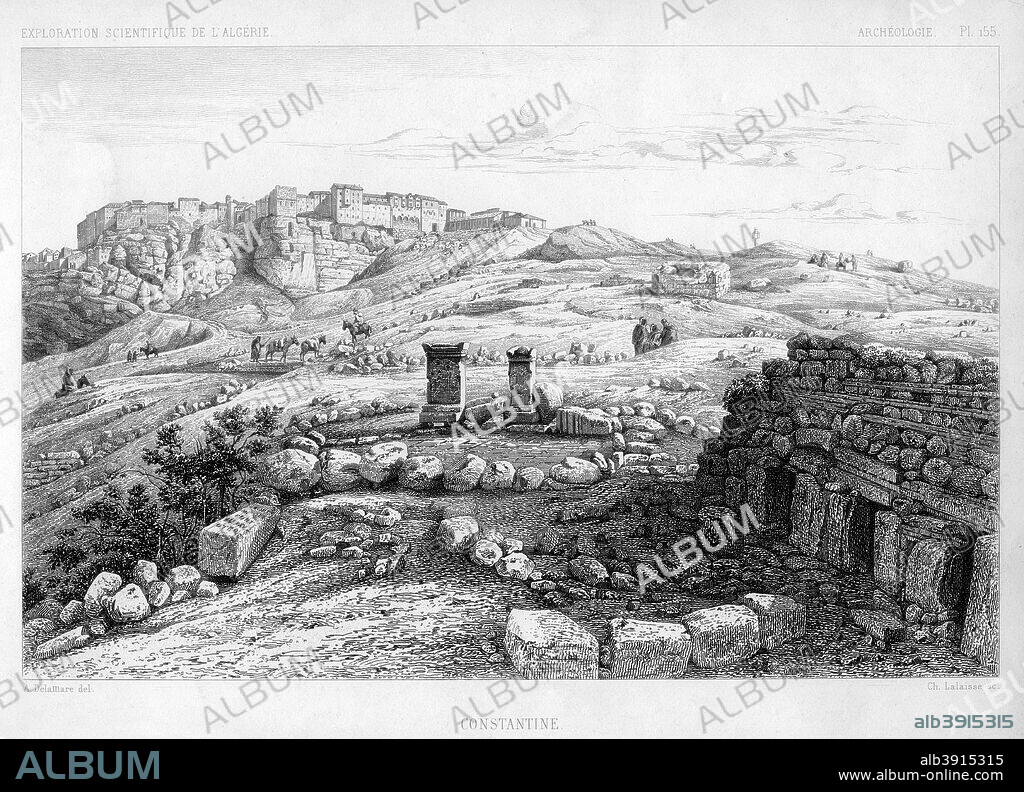 Constantine, Algeria, c1840s. The scientific exploration of Algeria. The ancient city of Cirta was originally founded by the Phoenicians and later became part of the Roman Empire. The Roman remains were excavated by a French archaeological mission commanded by Major Delamare in the 1840s.