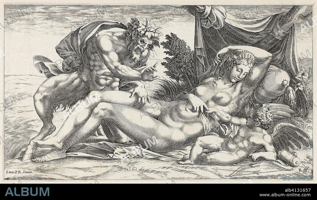 RENÉ BOYVIN. Jupiter and Antiope. René Boyvin (French, c. 1525-after 1580); after Luca Penni (Italian, 1500/04-1557). Date: 1550-1559. Dimensions: 162 × 286 mm (image); 166 × 288 mm (sheet); 252 × 367 mm (secondary support). Engraving on ivory laid paper, edge-mounted to ivory laid paper. Origin: France.