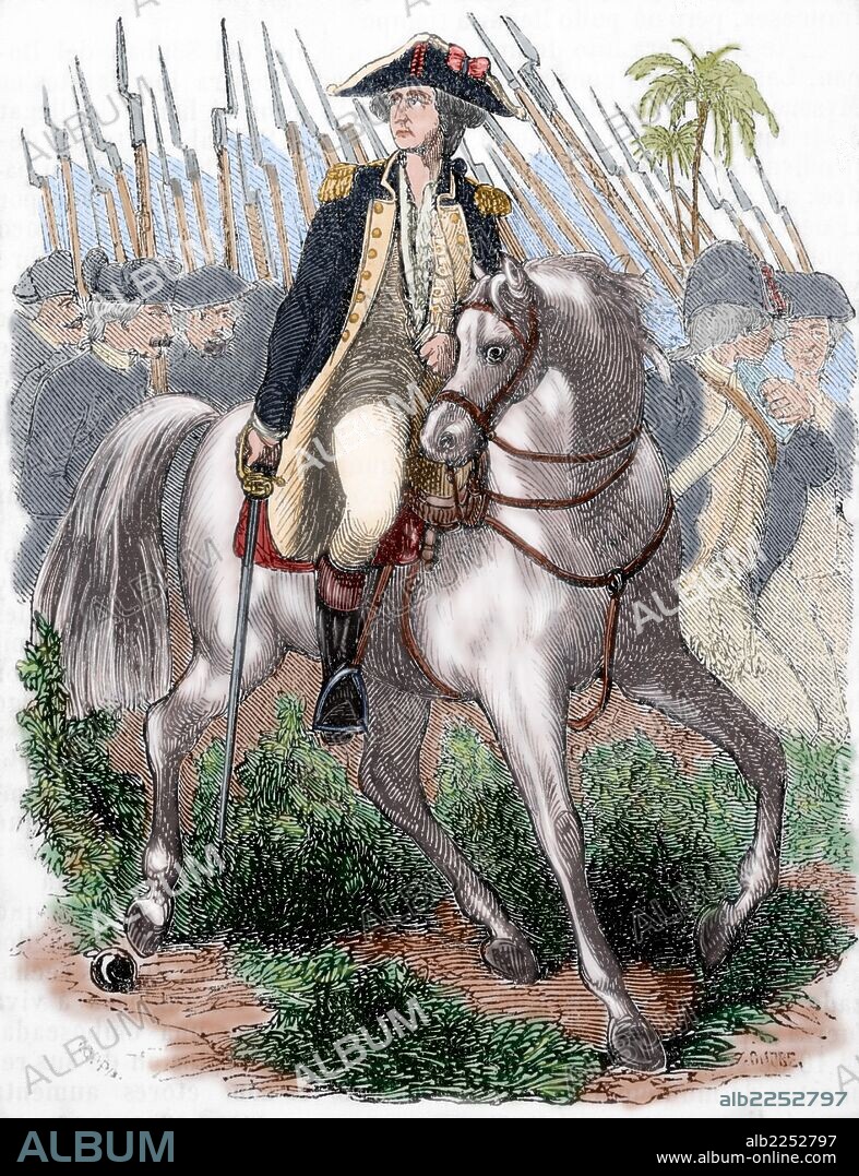 LA FAYETTE, Marie-Joseph-Paul-Yves-Roch-Gilbert Motier, marqués de (Chavaniac, 1757-París, 1834). Político francés. Destacó por su ayuda a los colonos americanos en su lucha por la independencia. De vuelta a Francia desempeñó un importante papel durante los primeros años de la Revolución como monárquico liberal. Grabado por E. Coppin. "Biblioteca Universal", 1851. Coloreado.