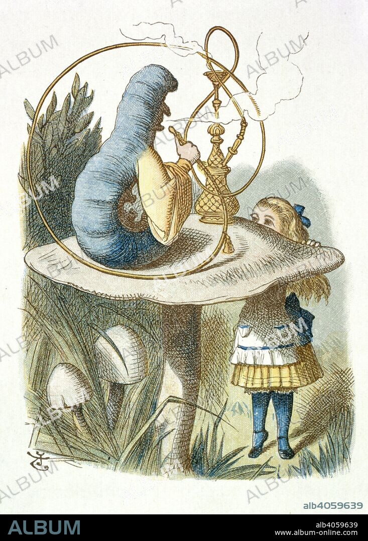 JOHN TENNIEL. Alice meets the blue caterpillar. The Nursery :Alice,: containing twenty coloured en. Macmillan & Co.: London, 1890. Source: Cup.410.g.74, 26. Language: English.