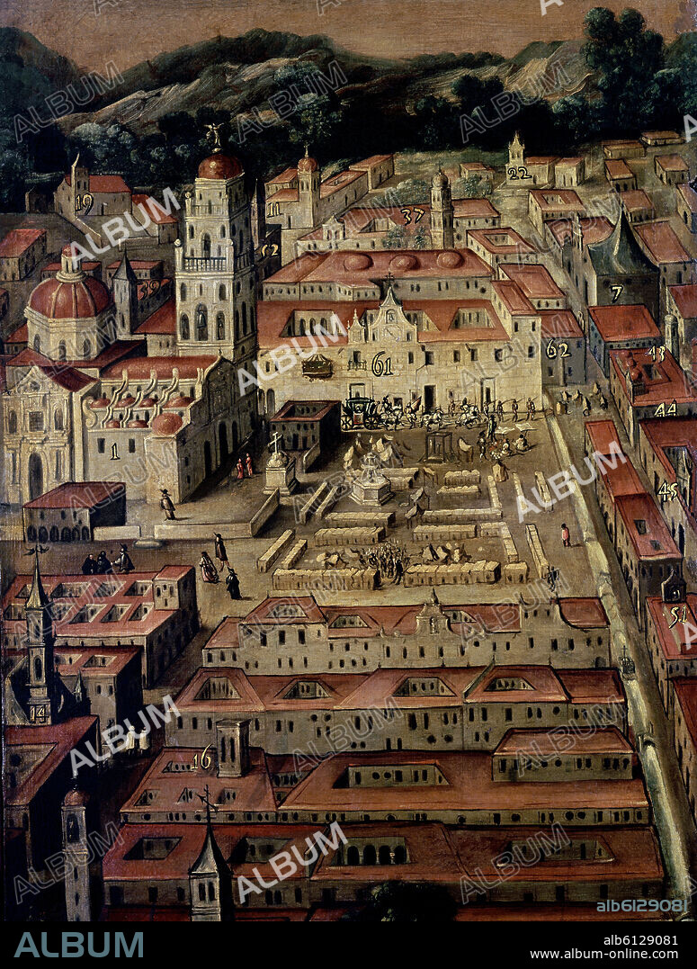 MEXICO ANTES DE INCENDIARSE - PLAZA CENTRAL DE MEXICO - PALACIO Y CATEDRAL - BIOMBO.