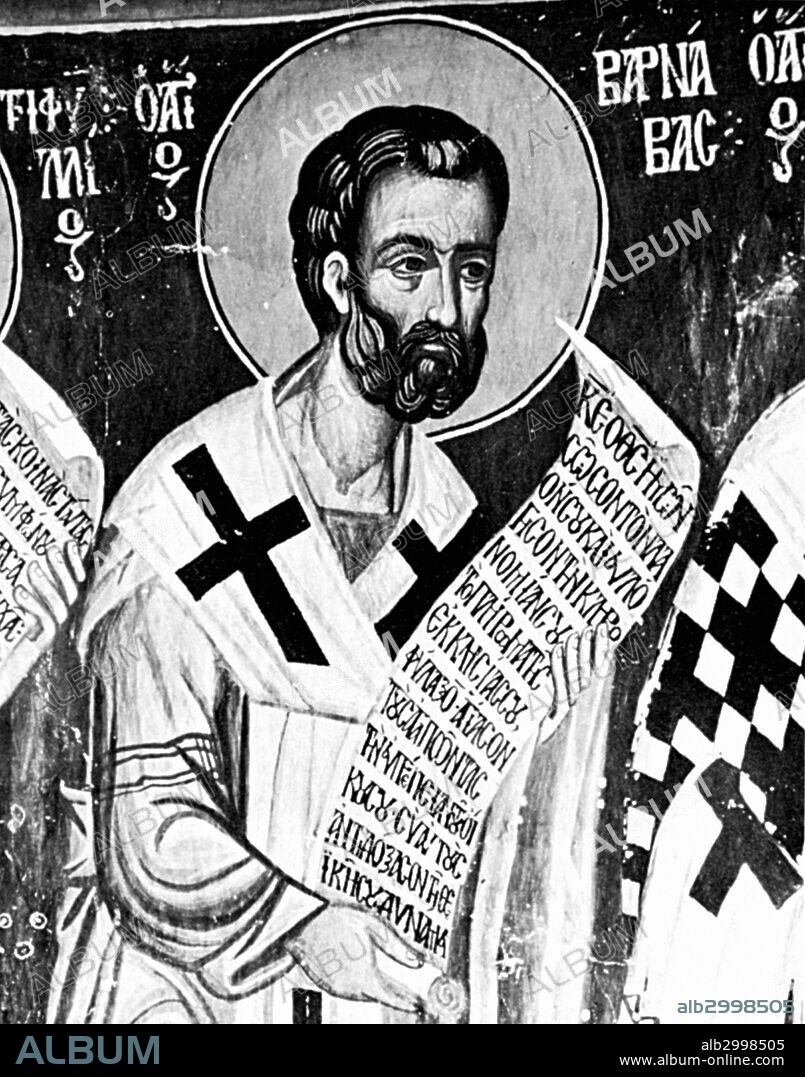 ST. BARNABAS (1st century A.D.).Apostolic Father of the Church. Mural from the Church of the Holy Cross, Platanistasa, Cyprus, 15th century.