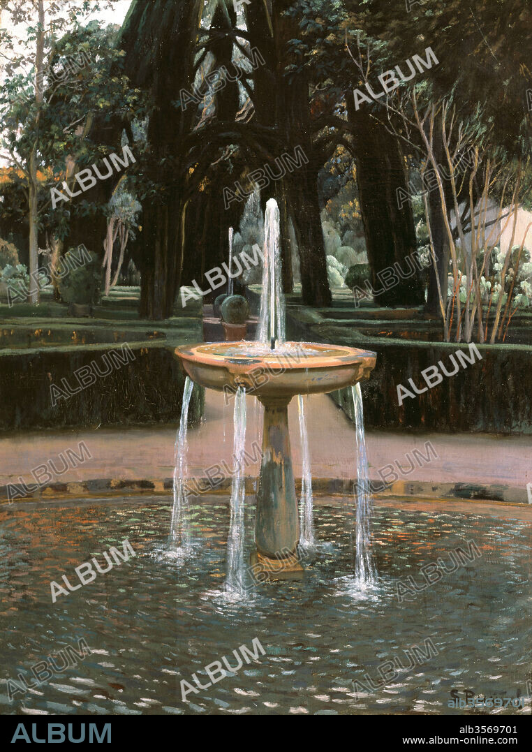 SANTIAGO RUSIÑOL. Santiago Rusiñol / 'Brolladors del Generalife' (Surtidores del Generalife), 1895-1898, Óleo sobre lienzo, 102 x 76 cm.